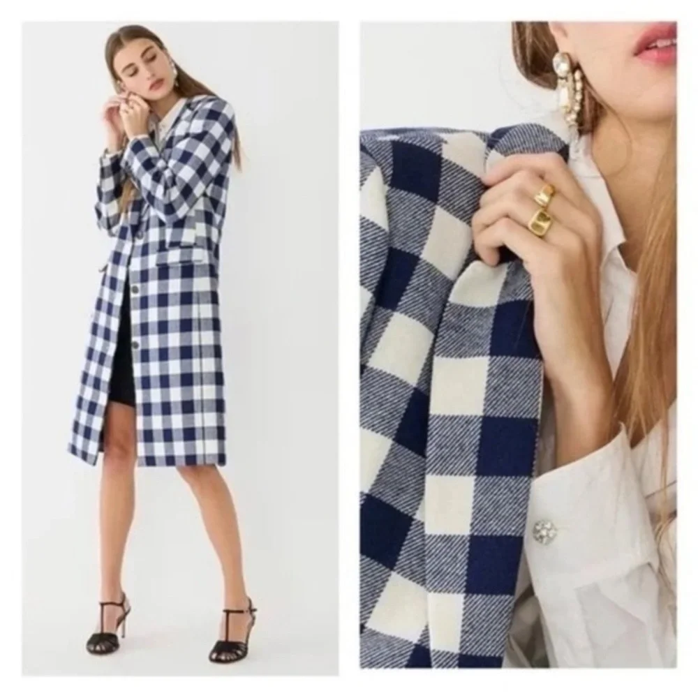 J Crew Coat Alfie Topcoat Boiled Wool in Buffalo Check Plaid Navy White - Picture 1 of 11